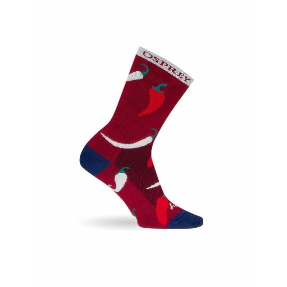 side view of the Chili Peppers Bike Sock in color maroon