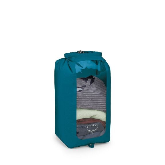 side view of the Ultralight Dry Sack w/ Window 35L in color waterfrontblue