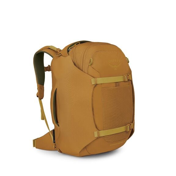 Side image of the Sojourn Porter 46L Travel Pack in the color Deep Fig