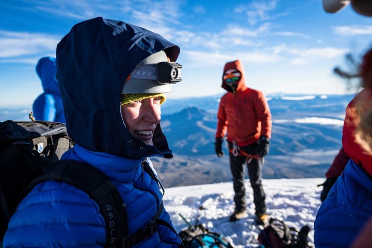 Nicole Ver Kuilen climbing to the summit of Cotopaxi with the ROMP team