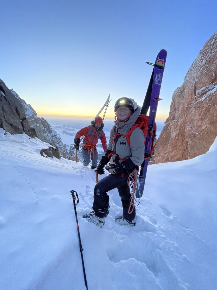 Two skiers climbing up the Grand Teton